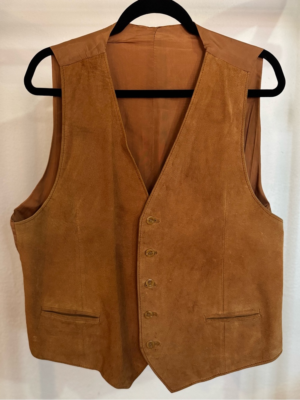 Men's Suede Button Vest in Warm Tan